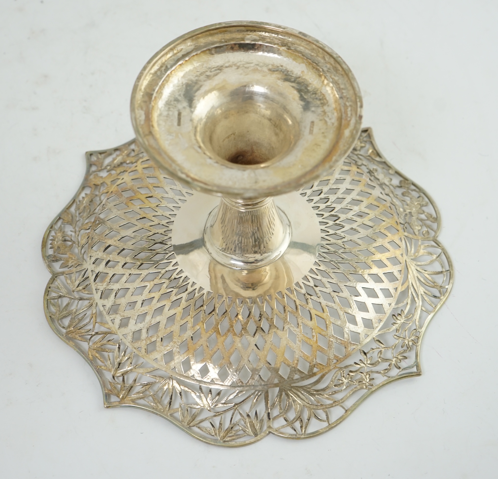 A late 19th/early 20th century Chinese Export pierced silver tazza, by Kucheung